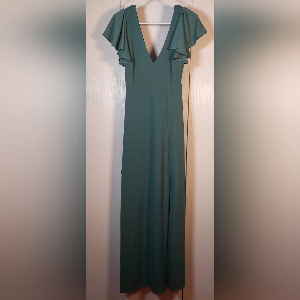 Birdy Grey Hannah Maxi Dress Size Small Flutter Sleeve Crepe Romantic Wedding - Picture 3 of 15